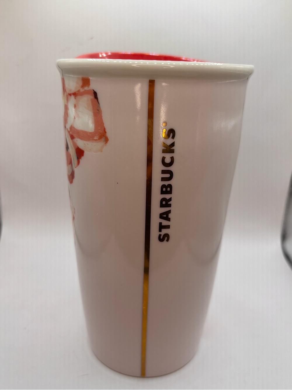 2015 Starbucks Floral Tall Ceramic Mug Traveler Tumbler With Lid, 10 Fl Oz